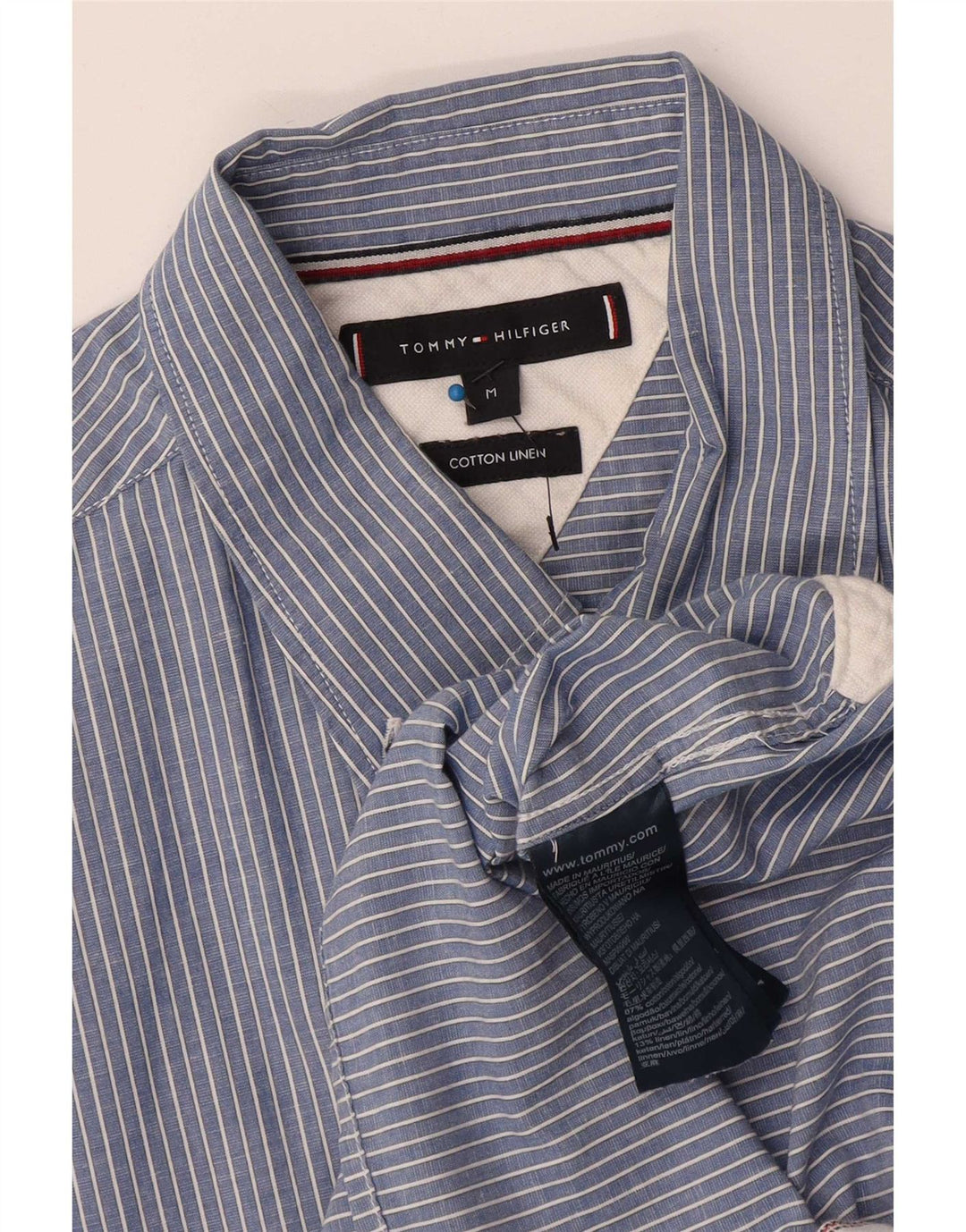 Camisa masculina de manga curta Tommy Hilfiger algodão listrado azul médio