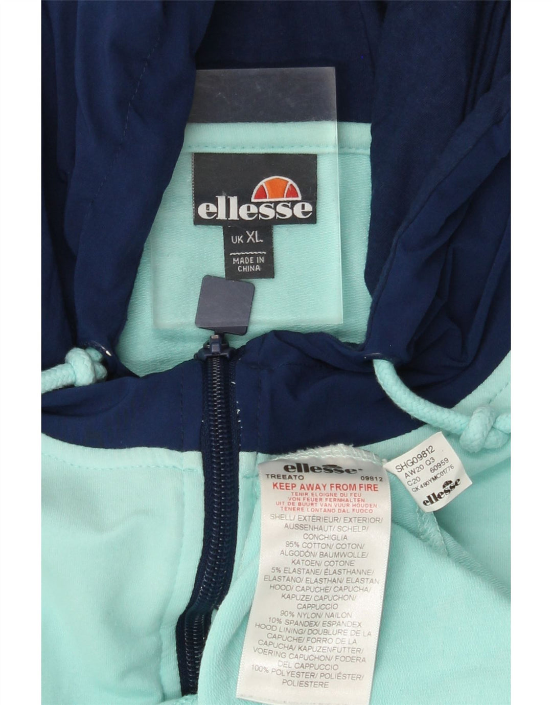 ELLESSE moletom com capuz gráfico masculino XL turquesa colorblock algodão