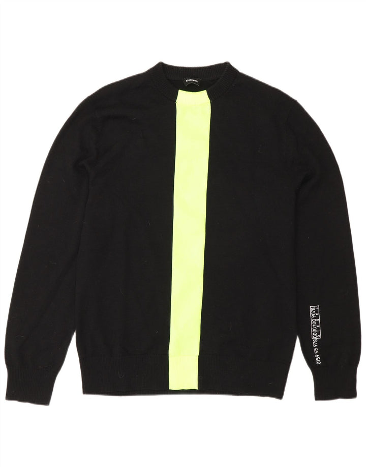 Suéter masculino Diesel com gola redonda e gola redonda, bloco colorido preto médio