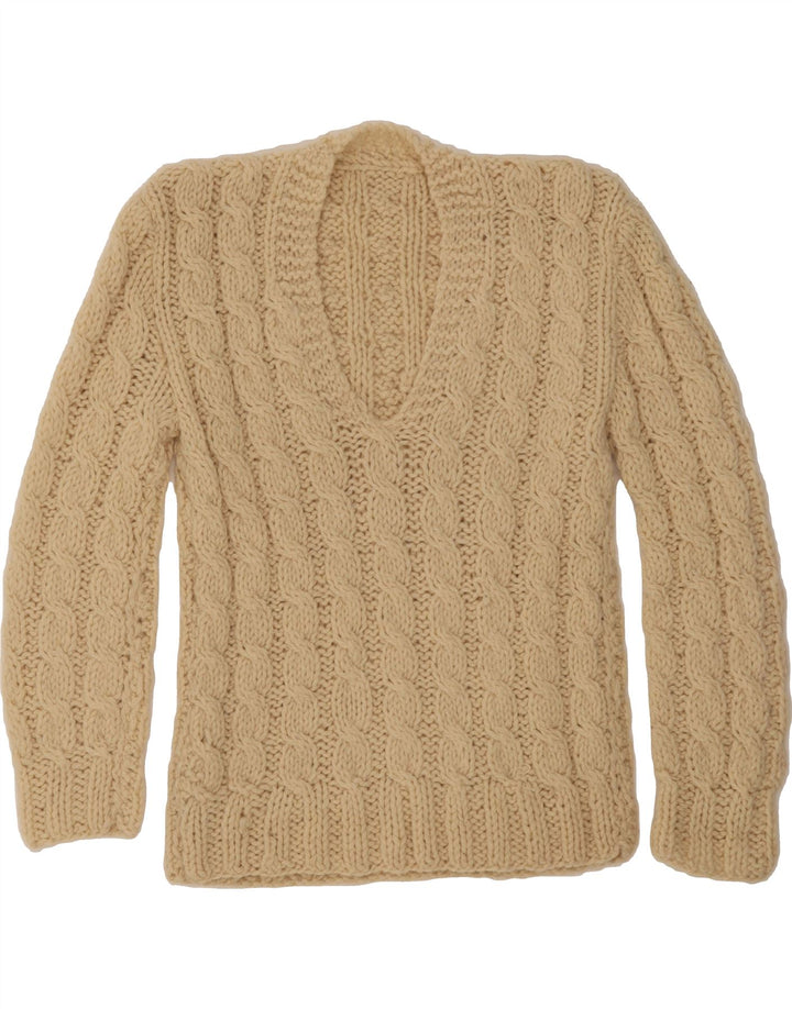 VINTAGE Womens V-Neck Jumper Sweater UK 14 Medium Off White Wool Vintage Vintage and Second-Hand Vintage from Messina Hembry 