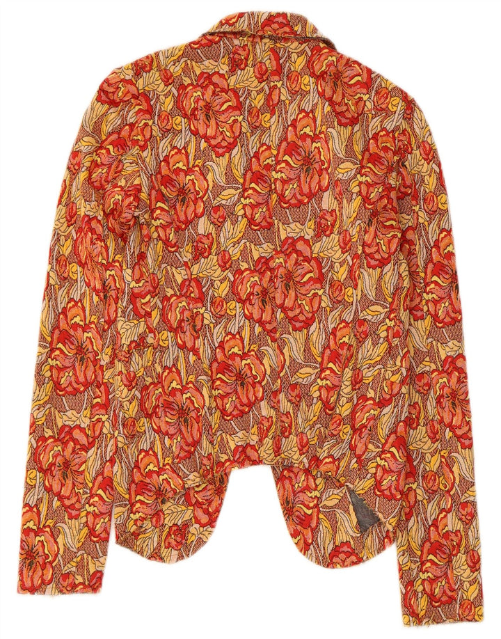 Jaqueta blazer feminina vintage com 1 botão UK 10 pequena floral multicolorida