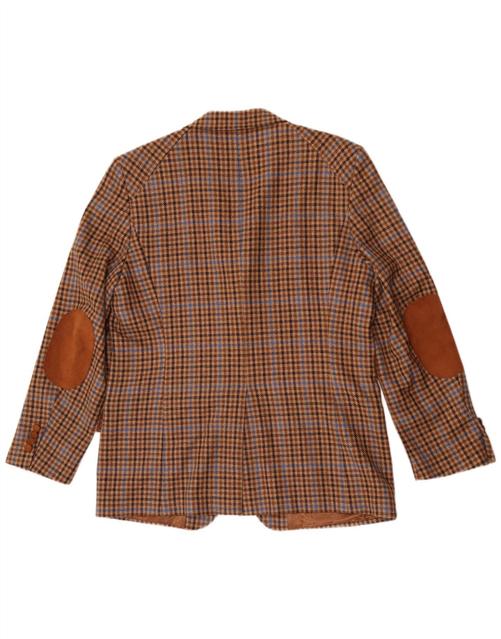 Jaqueta blazer masculina de 3 botões Bostonian IT 52 XL marrom houndstooth lã