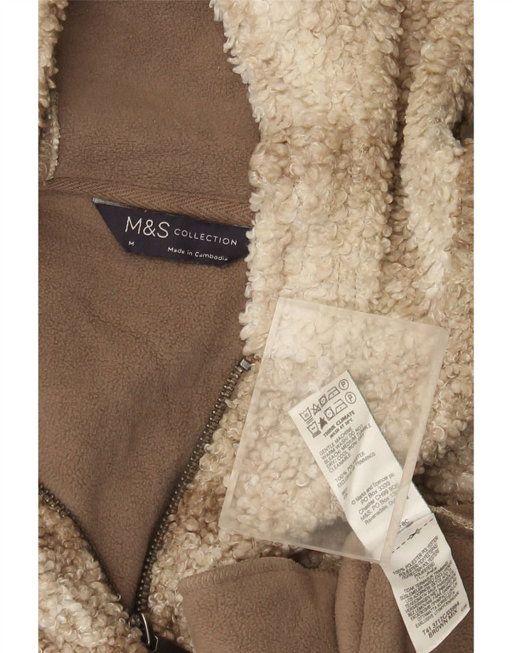 Suéter de lã feminino Marks & Spencer com gola e zíper Reino Unido 14 xadrez marrom médio