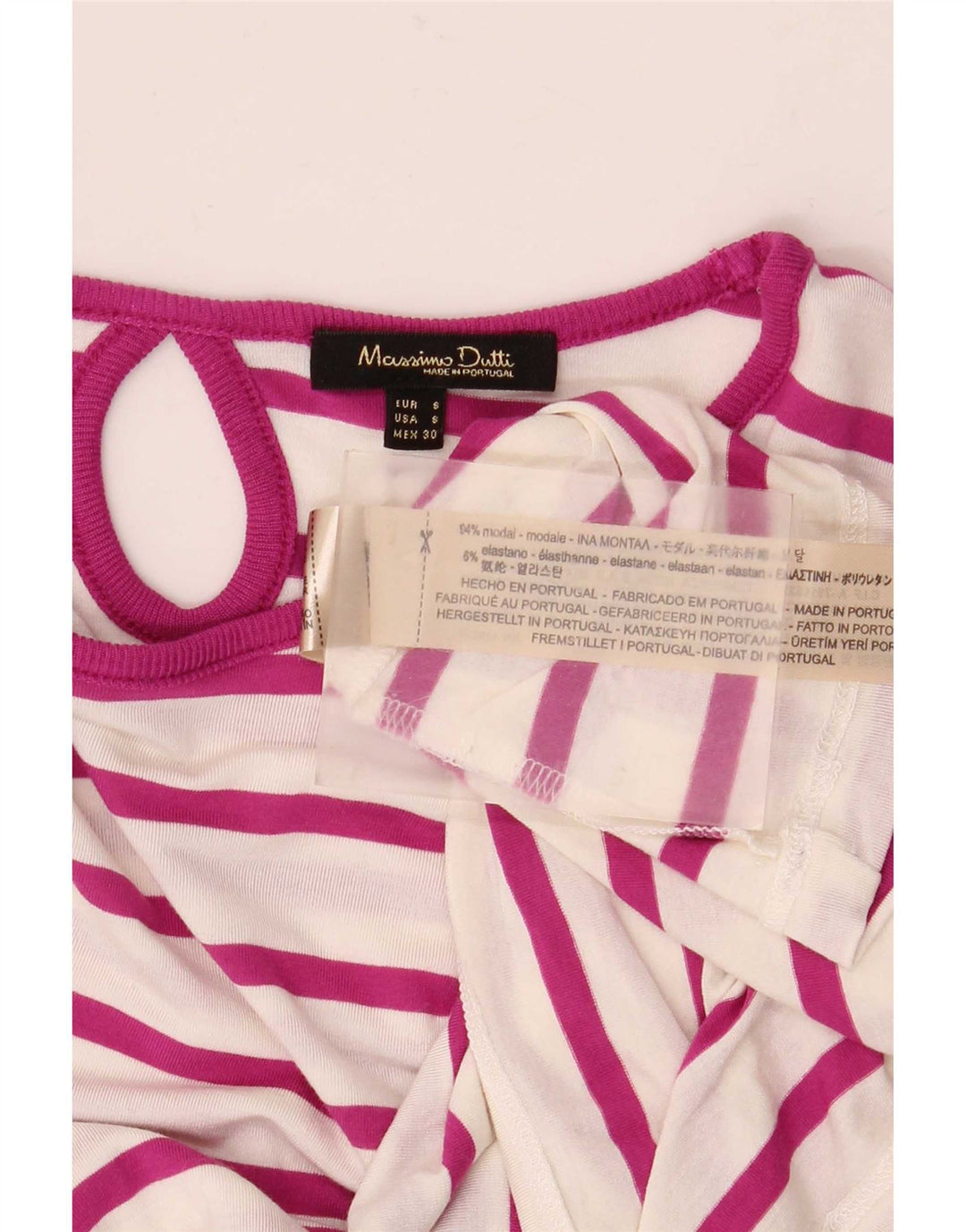 Top feminino Massimo Dutti de manga comprida UK 10 modal listrado branco pequeno