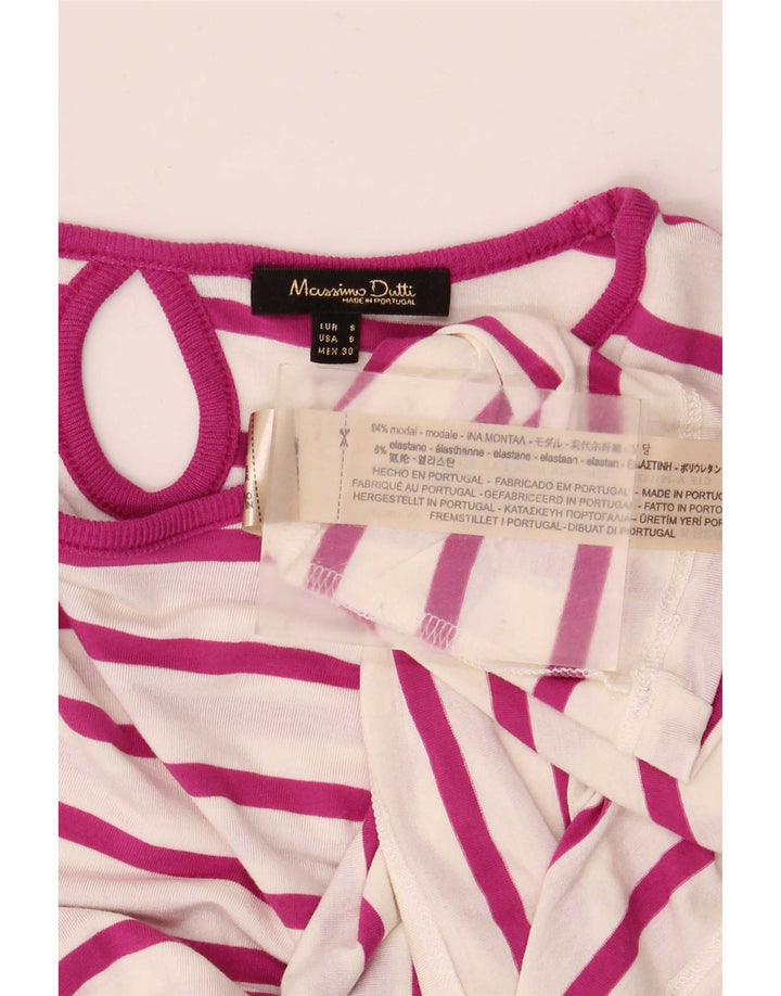 Top feminino Massimo Dutti de manga comprida UK 10 modal listrado branco pequeno