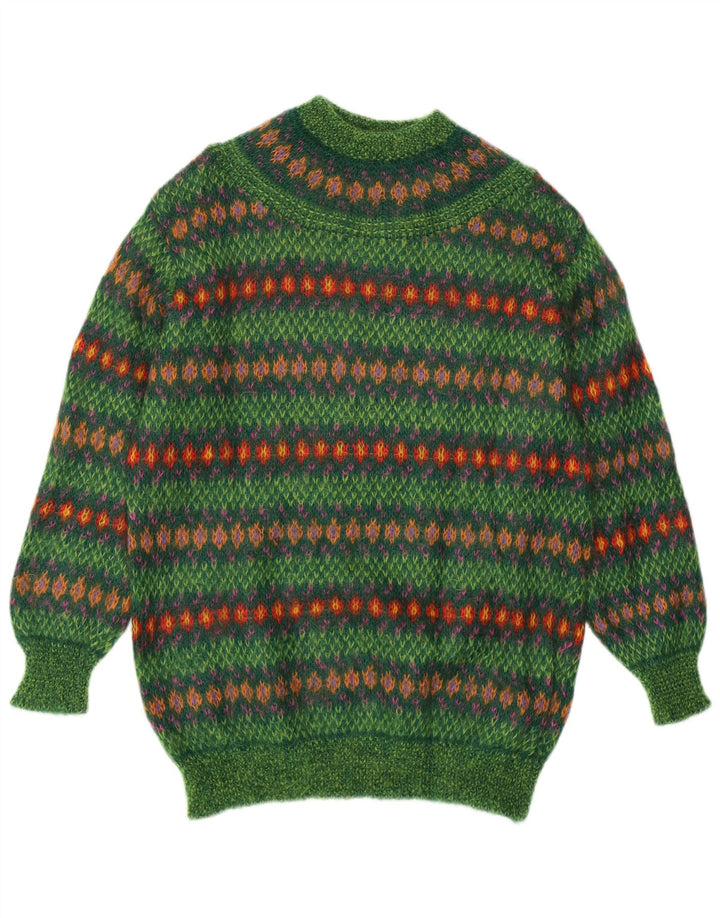 Suéter feminino Benetton com gola tartaruga UK 14 médio verde Fair Isle