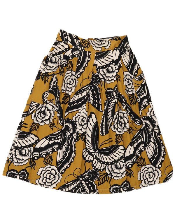 Saia feminina vintage cintura alta linha A IT 46 grande W28 algodão floral amarelo