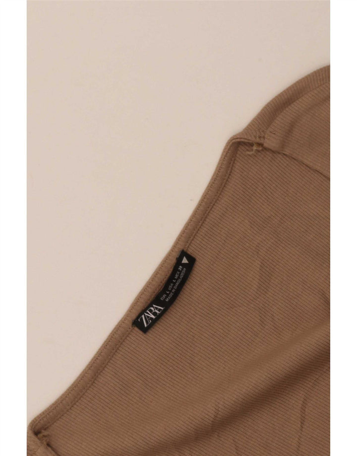 Zara Womens Crop Top Manga Longa Reino Unido 14 Grande Marrom