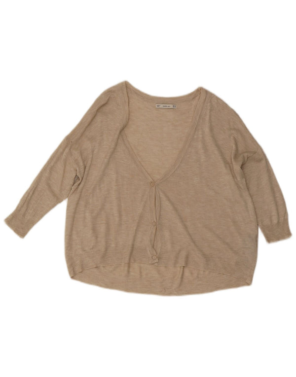 Suéter cardigã feminino Zara manga 3/4 Reino Unido 14 viscose bege médio