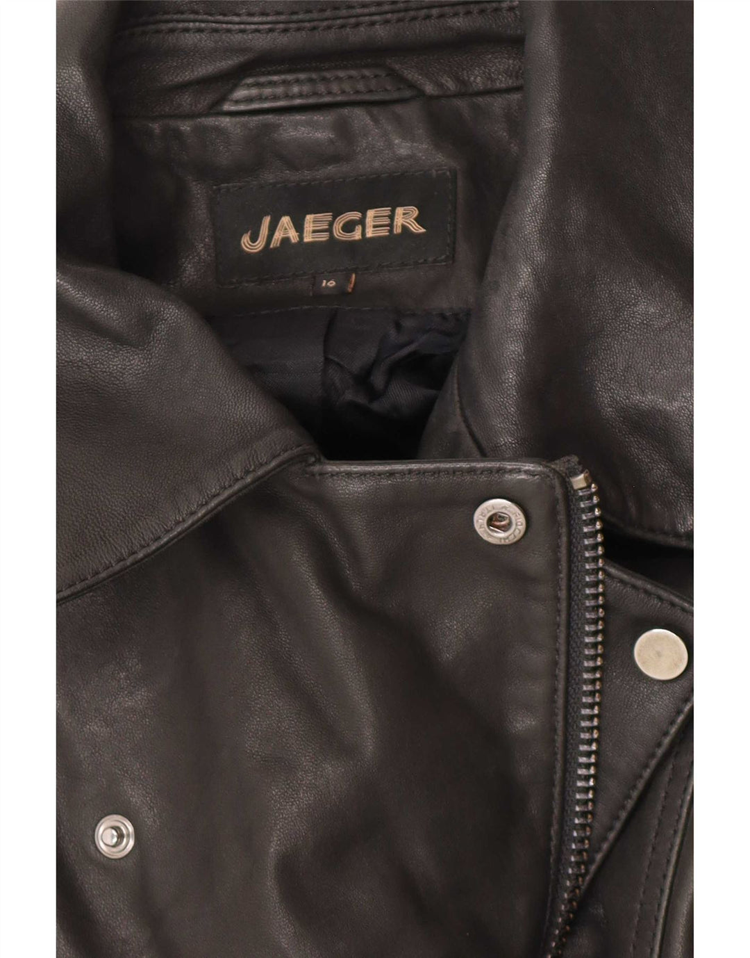 Jaeger jaqueta feminina de couro para motociclista Reino Unido 16 grande couro preto