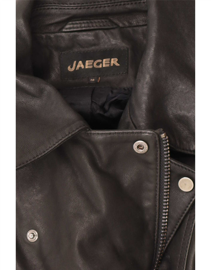 Jaeger jaqueta feminina de couro para motociclista Reino Unido 16 grande couro preto
