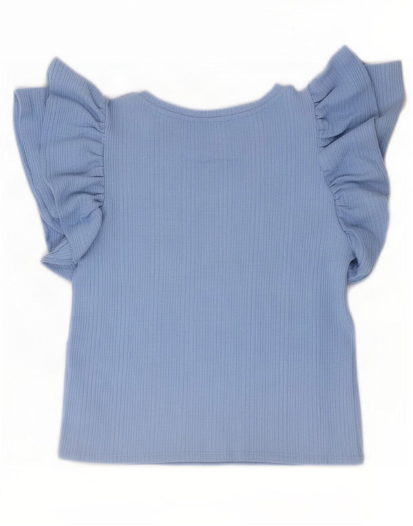 Zara Camiseta Feminina Crop Top UK 14 Grande Azul