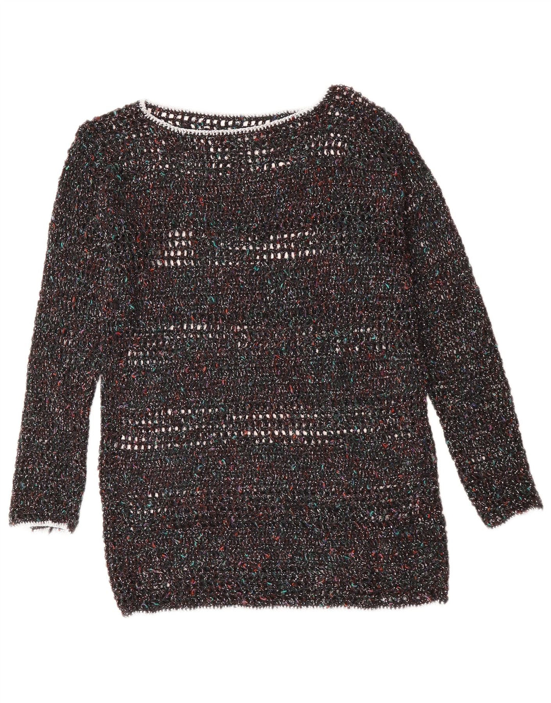 Suéter feminino VINTAGE com gola canoa UK 12 médio multicolorido manchado