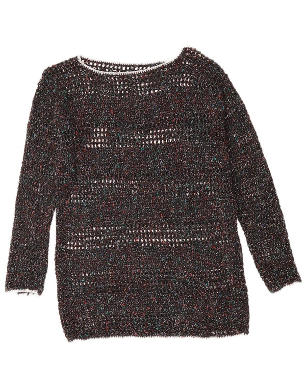 Suéter feminino VINTAGE com gola canoa UK 12 médio multicolorido manchado