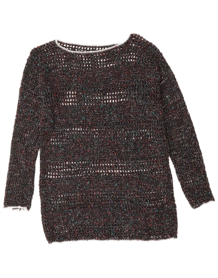 Suéter feminino VINTAGE com gola canoa UK 12 médio multicolorido manchado