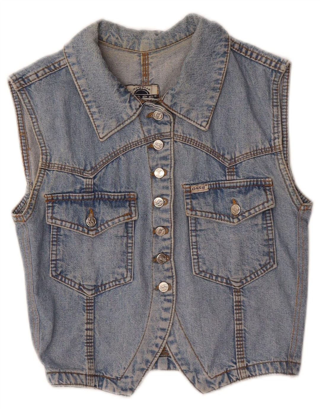 Colete jeans vintage feminino UK 12 azul médio