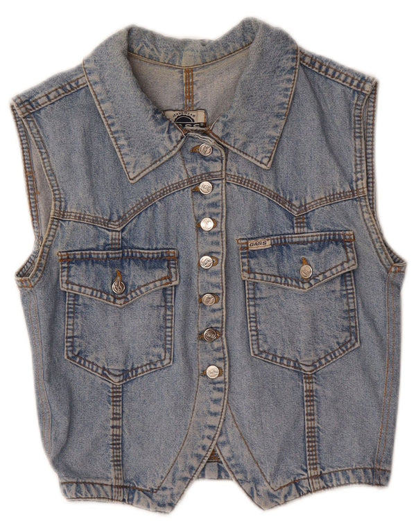 Colete jeans vintage feminino UK 12 azul médio