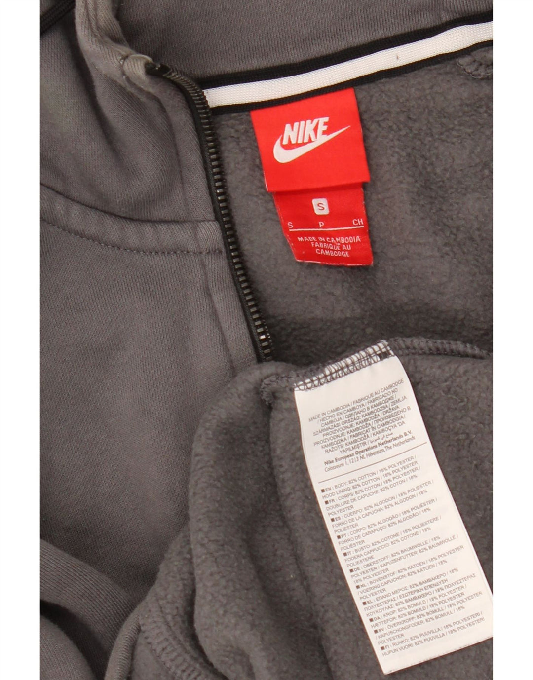 NIKE Mens Zip Neck Hoodie Jumper Pequeno Algodão Cinza