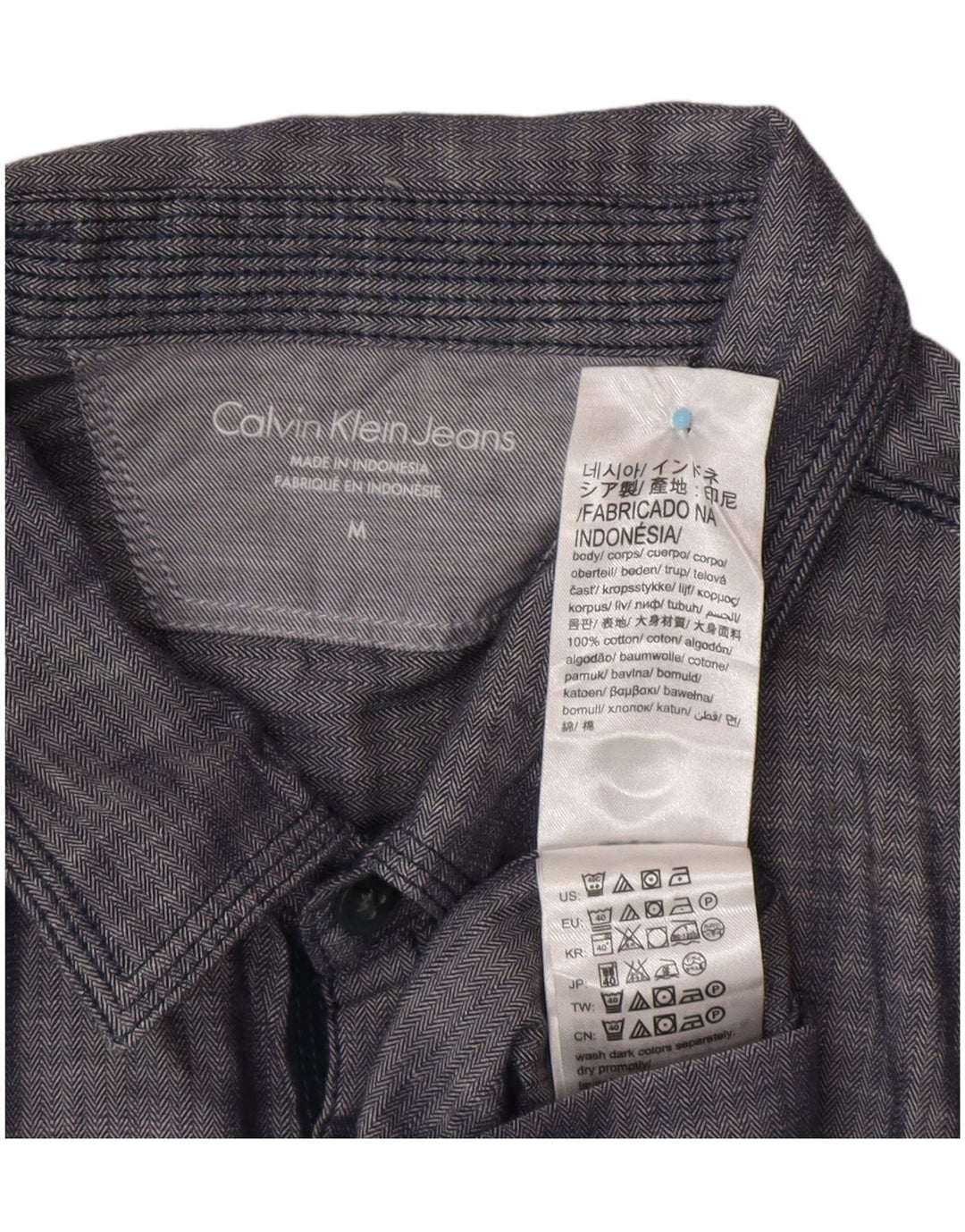 CALVIN KLEIN JEANS Camisa masculina de manga curta média azul marinho espinha de peixe