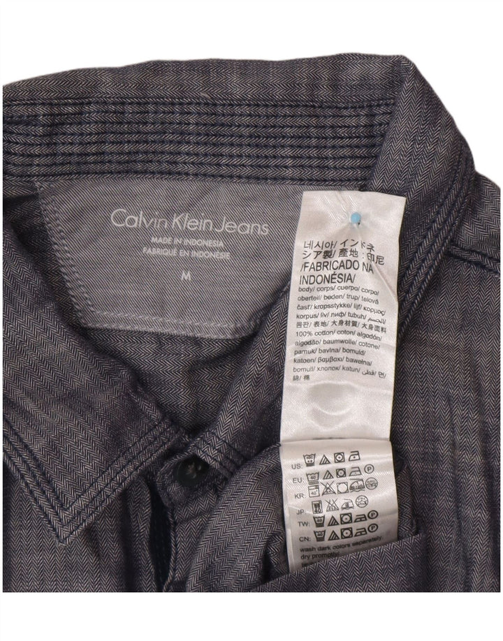 CALVIN KLEIN JEANS Camisa masculina de manga curta média azul marinho espinha de peixe