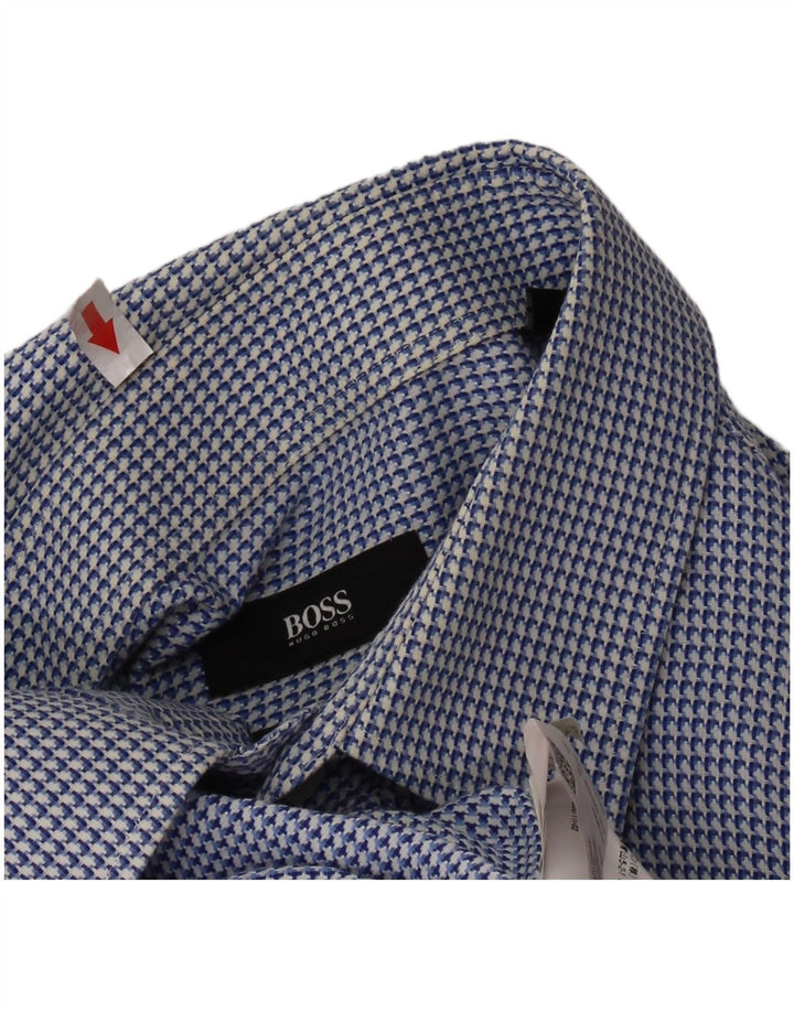 Camisa masculina de ajuste regular HUGO BOSS tamanho 44 17 1/2 XL azul houndstooth algodão