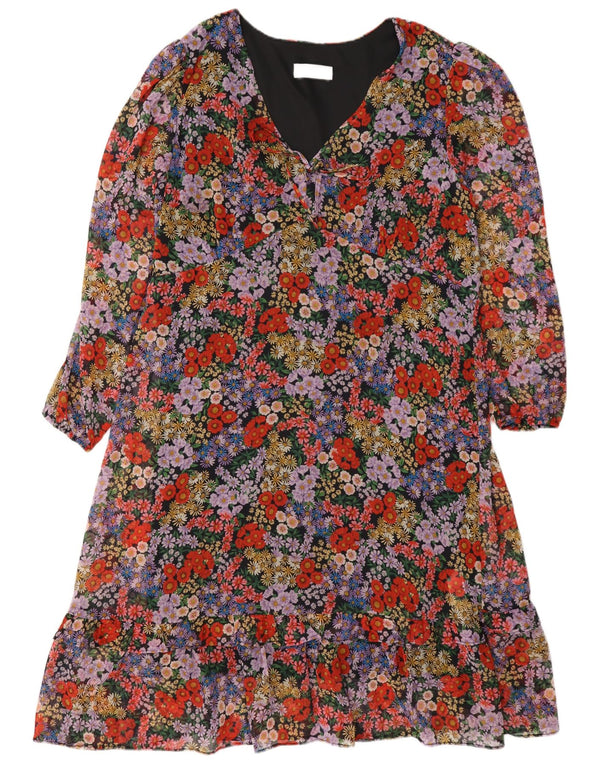 Vestido feminino Wallis de manga comprida em camadas UK 18 XL multicolorido floral