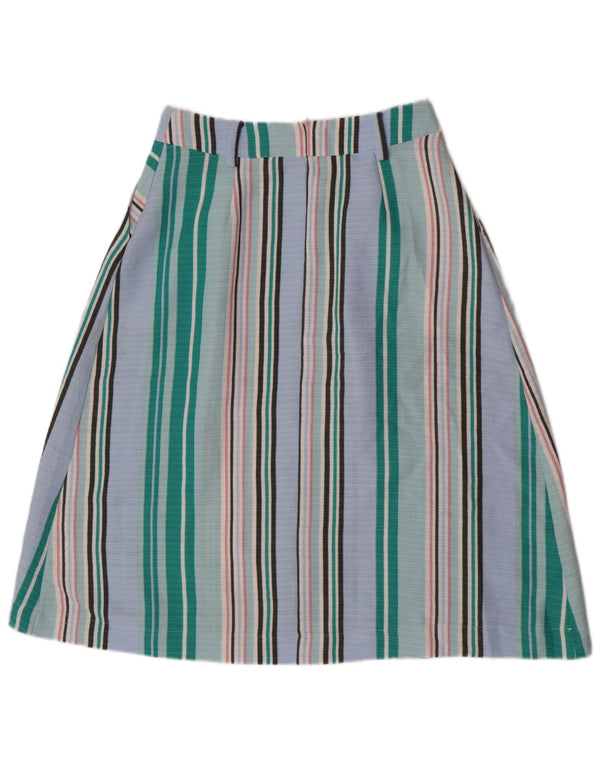 Saia feminina Oasis A-Line UK 10 pequena W27 poliéster listrado azul
