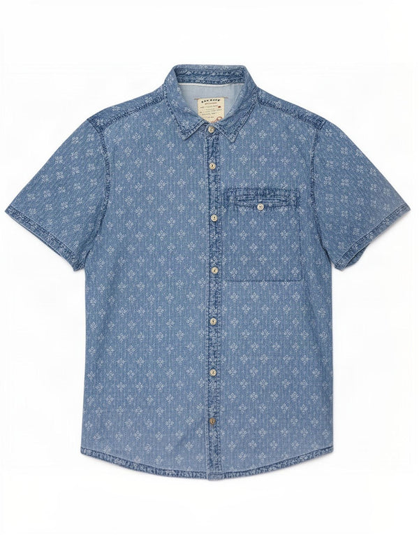 Camisa masculina de manga curta Fat Face grande algodão geométrico azul
