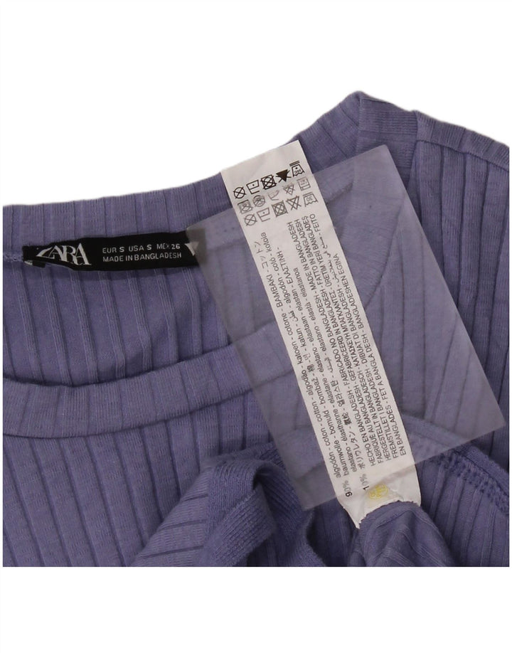 Zara Womens Crop Top Manga Longa Reino Unido 10 Pequeno Azul Algodão
