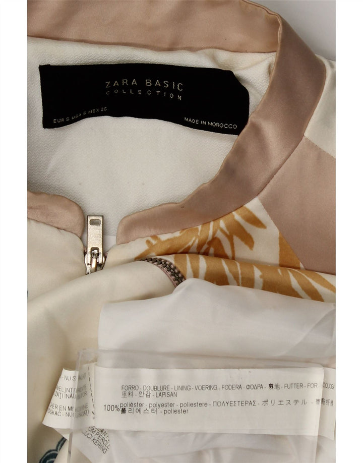 Zara Womens Bomber Jacket UK 10 Pequeno Poliéster Floral Branco