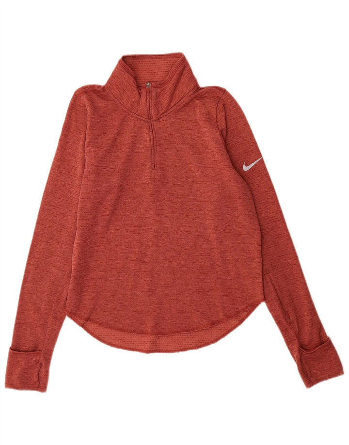 Nike Womens Dri Fit Running Pullover Treino Top UK 6 XS Vermelho Flecked