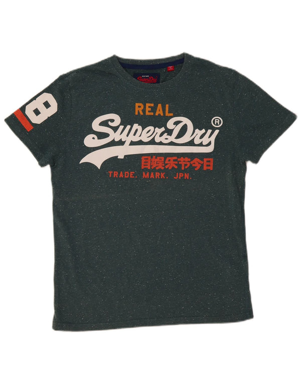 Camiseta masculina gráfica SUPERDRY Top algodão manchado verde médio