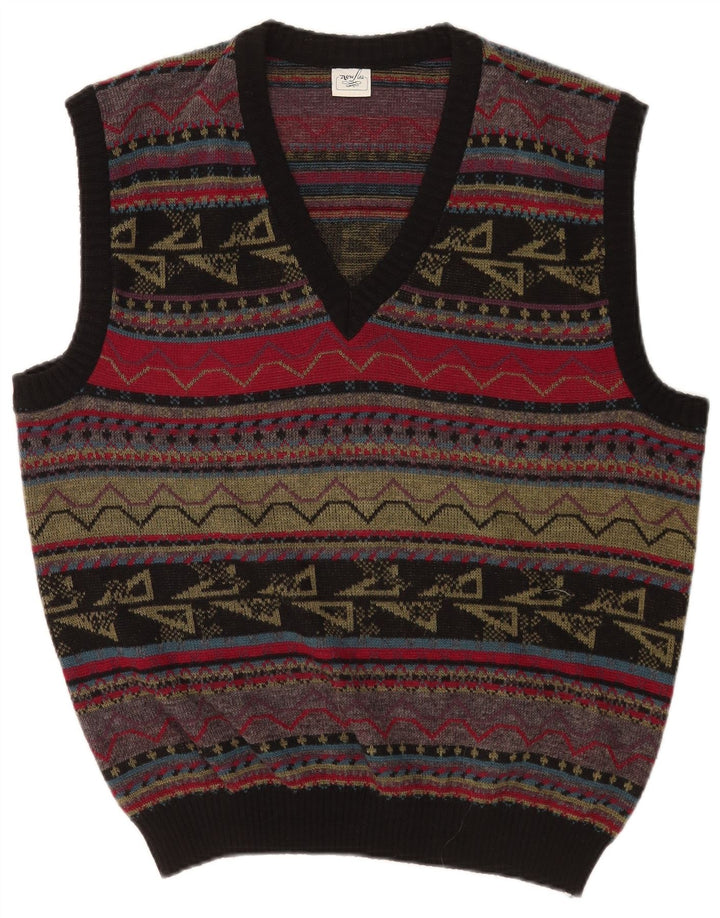 Colete masculino vintage regata grande acrílico geométrico multicolorido