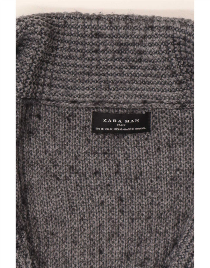 Suéter cardigã masculino Zara Acrílico manchado cinza médio