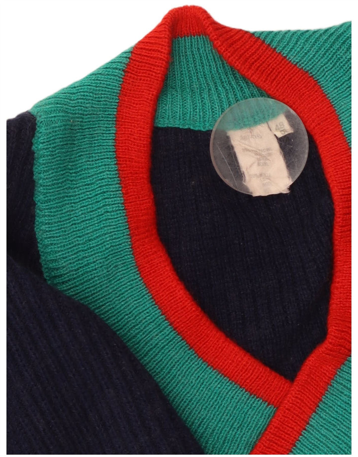 Suéter feminino VINTAGE com decote em V IT 48/50 XL listrado azul marinho