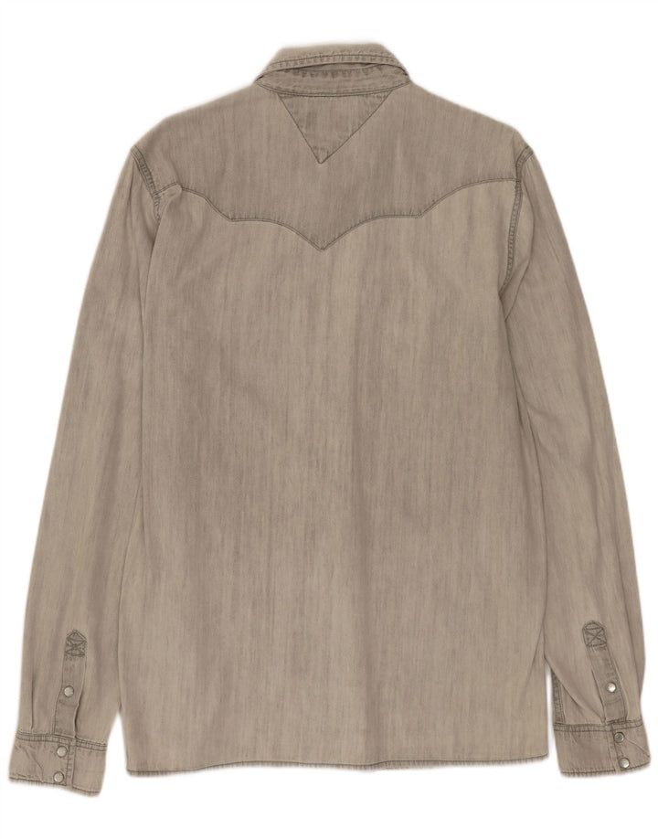 Camisa jeans masculina TOMMY HILFIGER grande algodão cinza