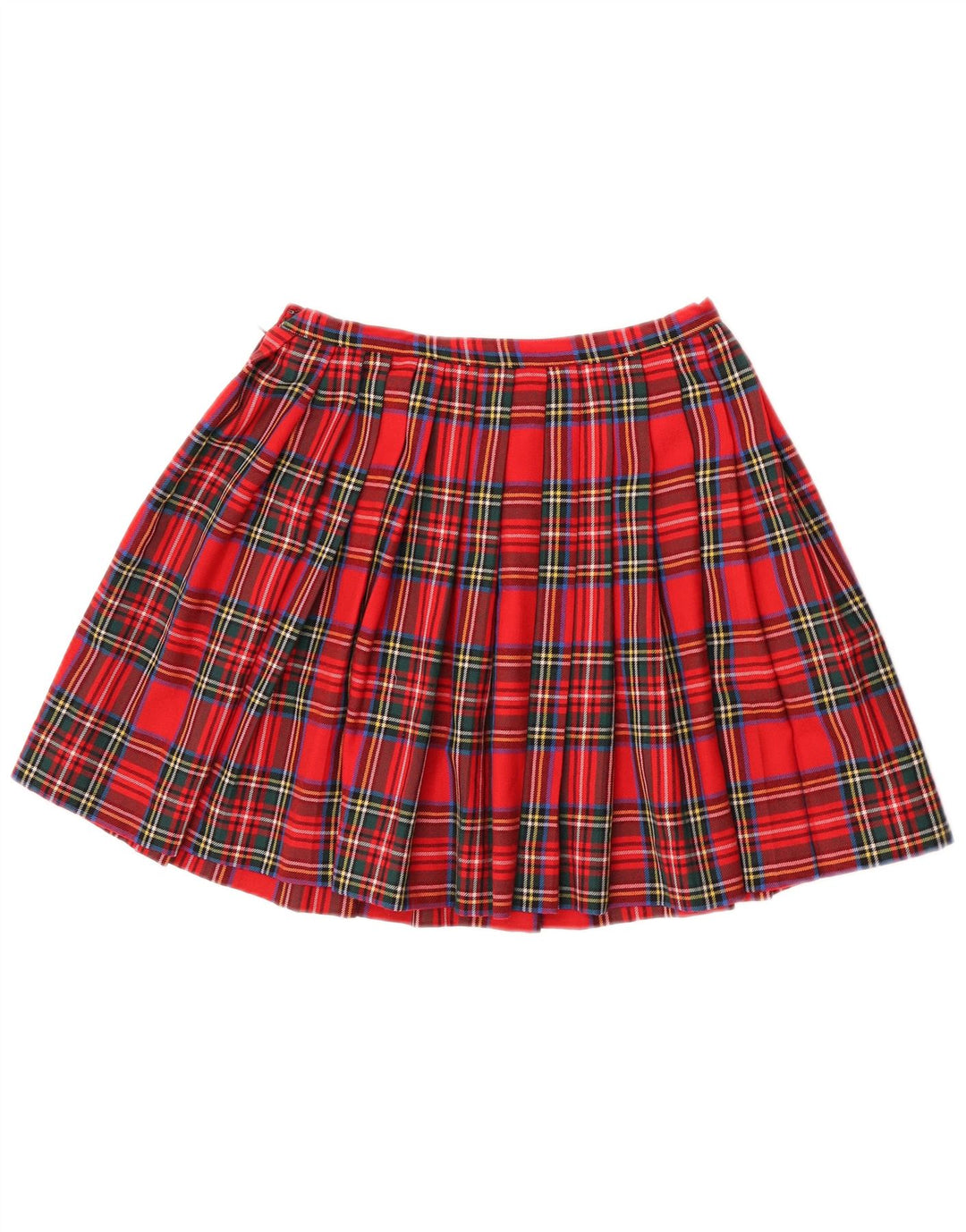 Mini saia plissada feminina vintage IT 44 médio W26 xadrez vermelho lã nova