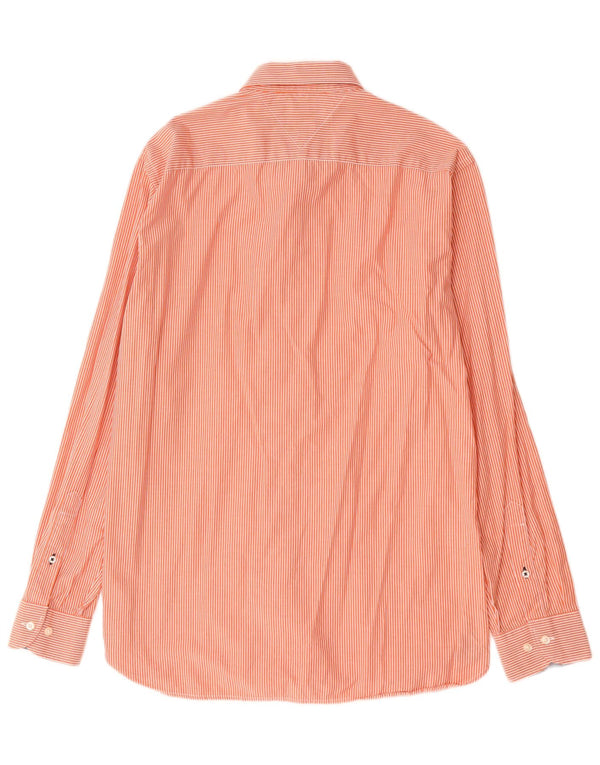 Tommy Hilfiger Mens Shirt Large Orange Pinstripe Cotton
