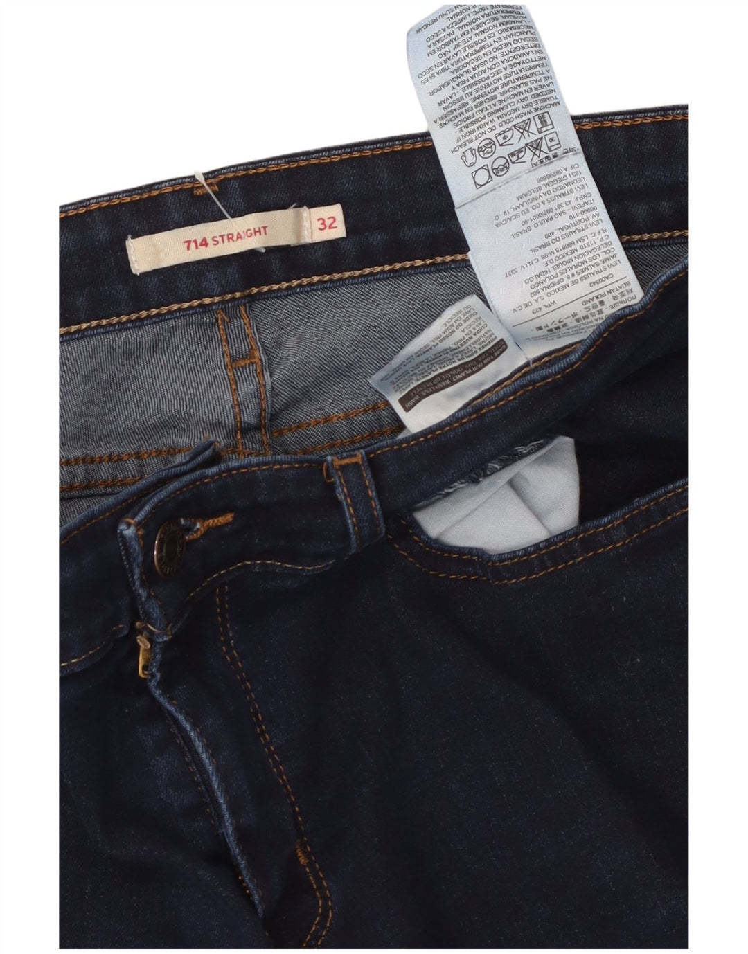 Calça jeans feminina LEVI'S 714 Straight W32 L28 azul marinho algodão