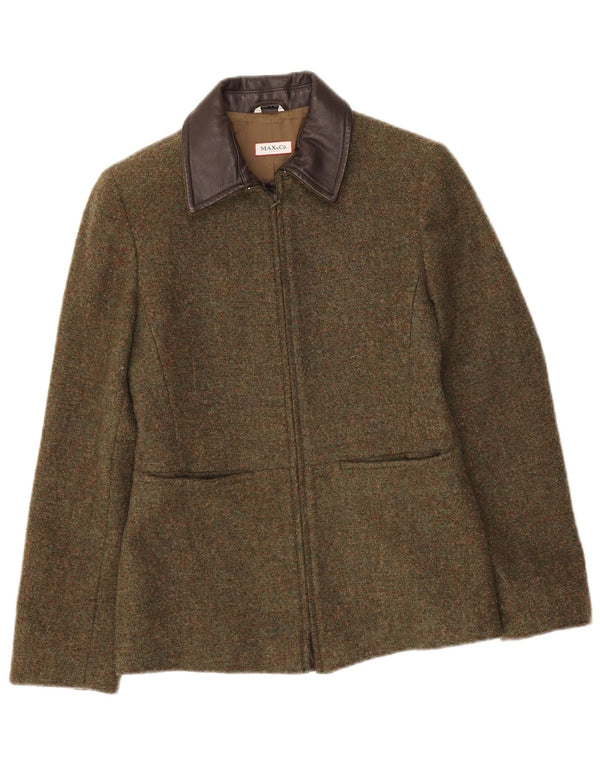 Jaqueta blazer feminina com zíper completo Max & Co. Reino Unido 8 pequena lã cáqui