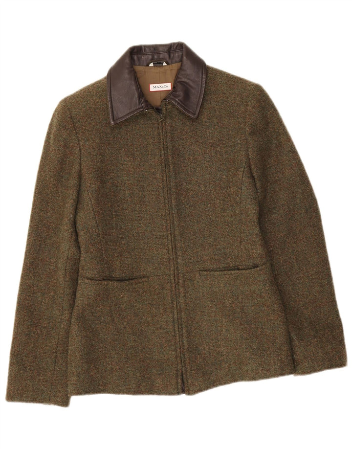 Jaqueta blazer feminina com zíper completo Max & Co. Reino Unido 8 pequena lã cáqui