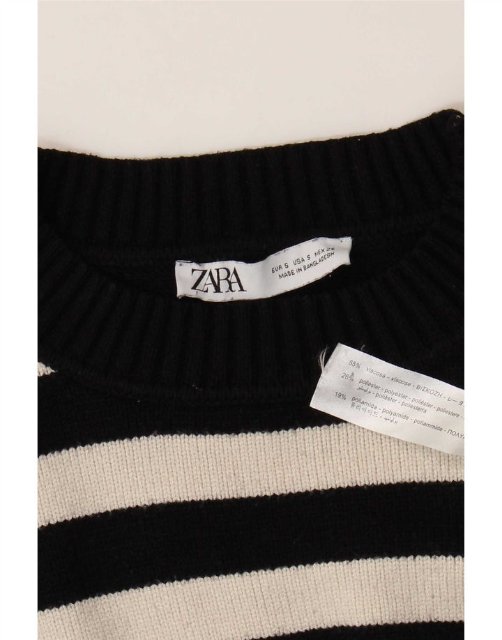 Suéter feminino Zara com gola tartaruga grande e listrado preto pequeno Reino Unido 10