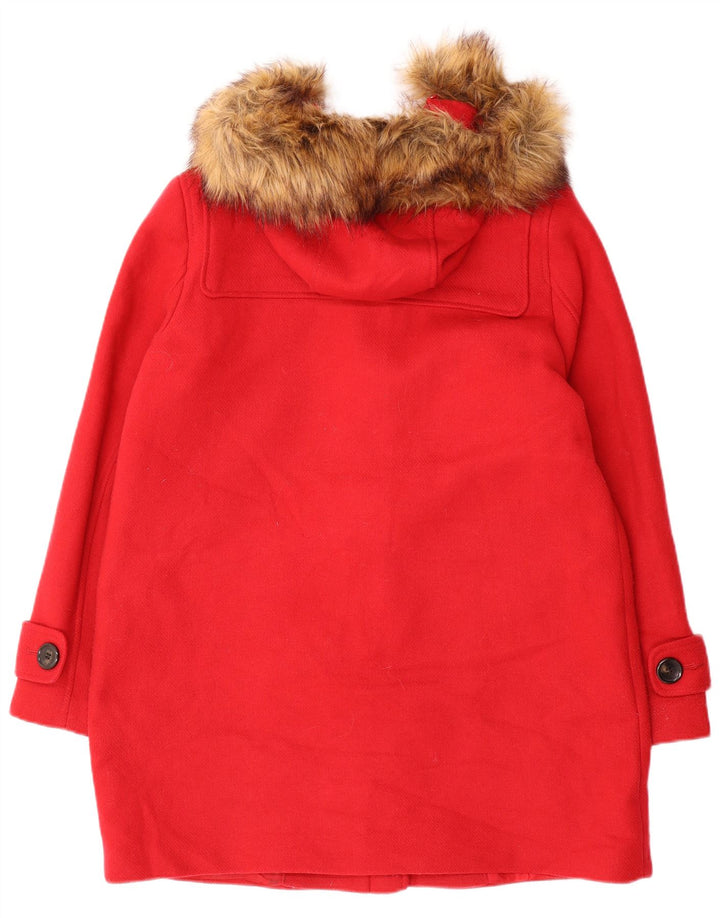 Casaco Duffle feminino com capuz Marks & Spencer Reino Unido 14 poliéster vermelho médio