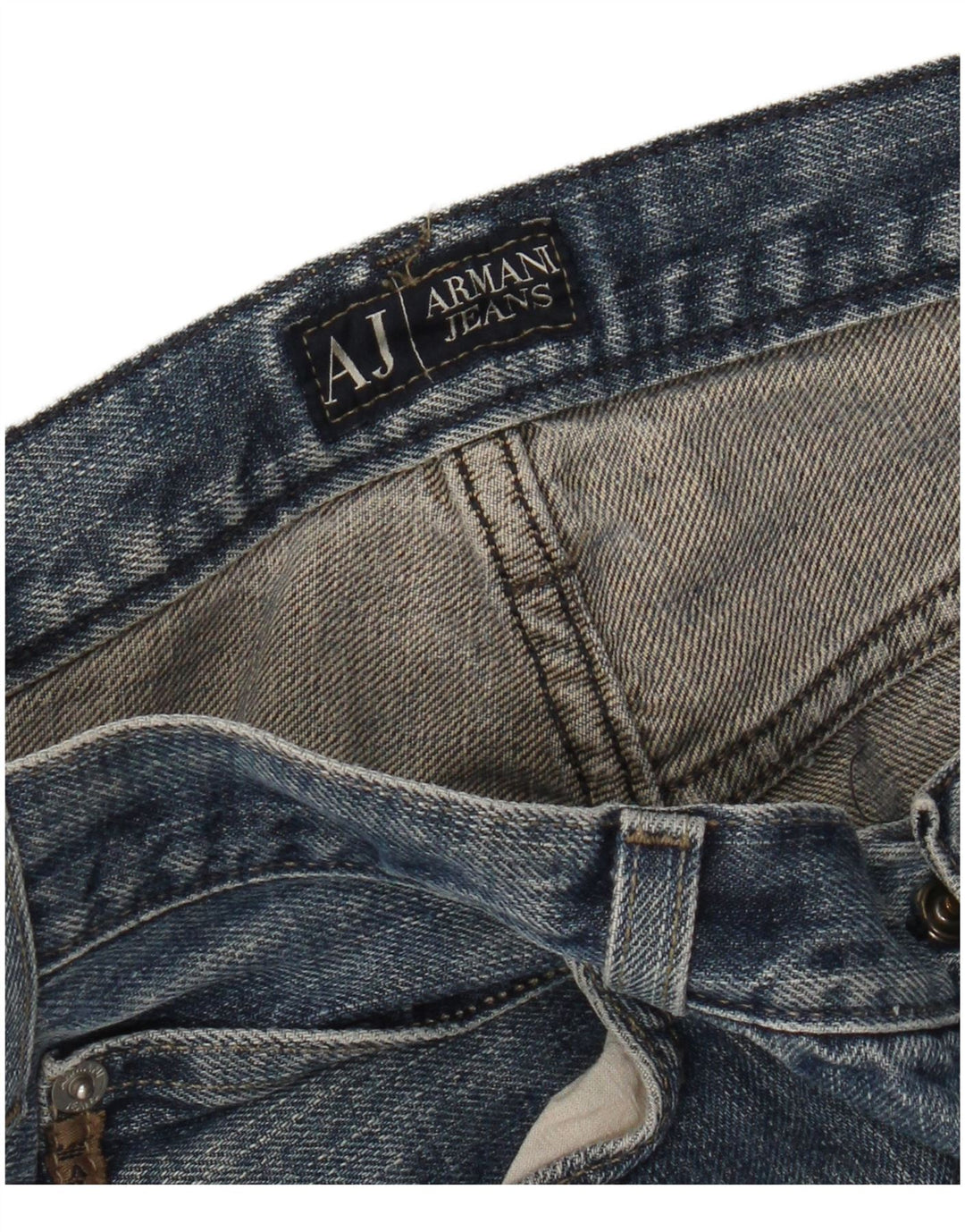 Calça jeans reta masculina Armani desgastada W34 L32 algodão azul