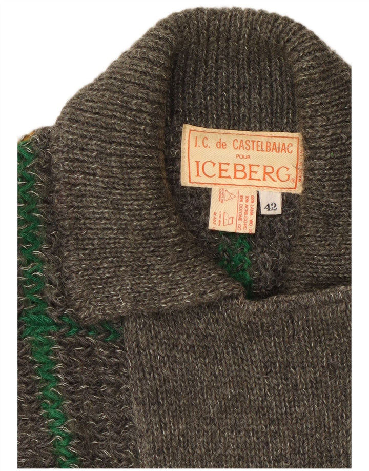 Suéter cardigã feminino Iceberg IT 42 lã xadrez cinza médio