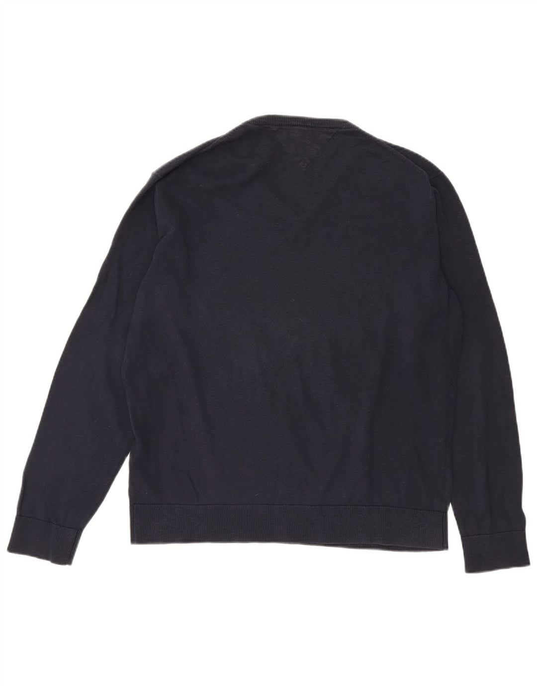 Suéter masculino TOMMY HILFIGER com decote em V grande algodão azul marinho