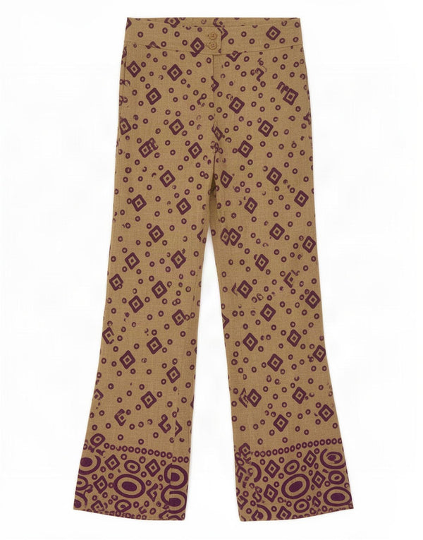 Calça feminina vintage flare casual IT 42 médio W28 L29 bege geométrico