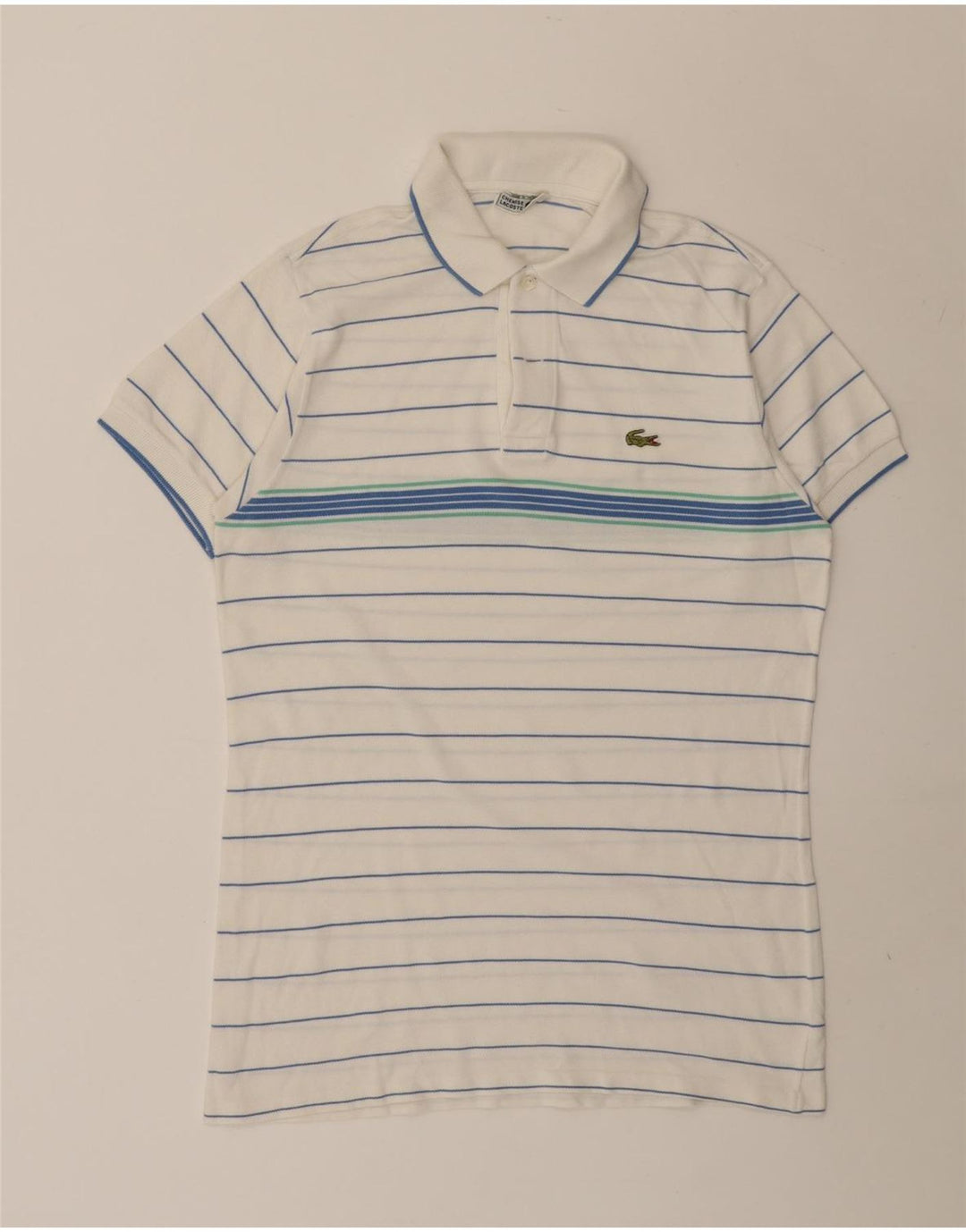 Camisa polo masculina Lacoste tamanho 4 médio algodão listrado branco