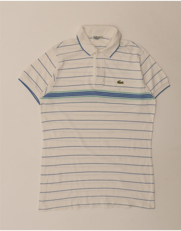 Camisa polo masculina Lacoste tamanho 4 médio algodão listrado branco