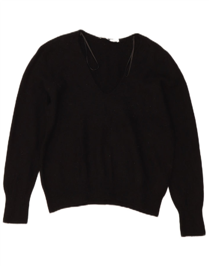 Suéter feminino Zara com decote em V Reino Unido 10 lã preta pequena